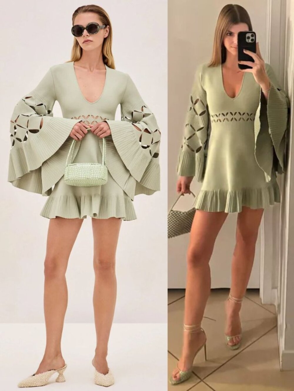 Alexis Linden Dress Sage Green Knit Cut Out Mini NWT Size M